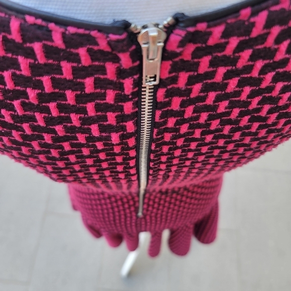 Red Label Saks Fifth Avenue Vintage Dress ✦ Pink & Black Drop Waist Leather Trim - Picture 9 of 14